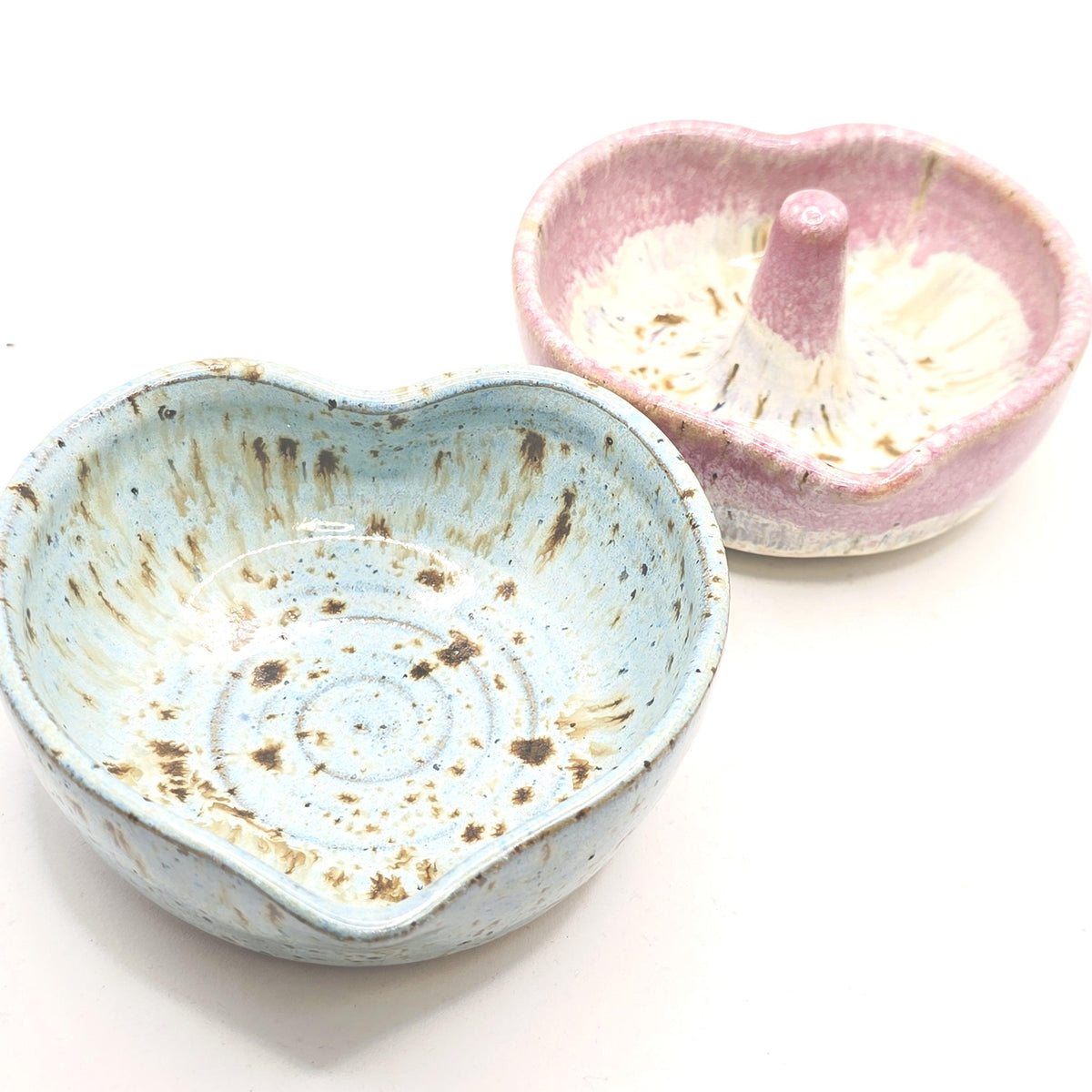 Handmade Ceramic Heart Ring Dish / Trinket Dish. Speckled Cream & Pink Glaze. Toasty Stoneware Pottery