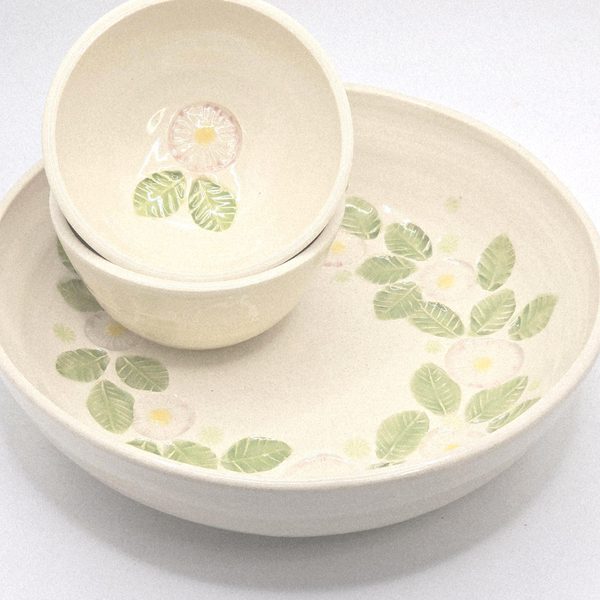 Handmade Ceramic Cream Hand Painted Daisy 4oz Tall Double Espresso Mug. Stoneware Pottery