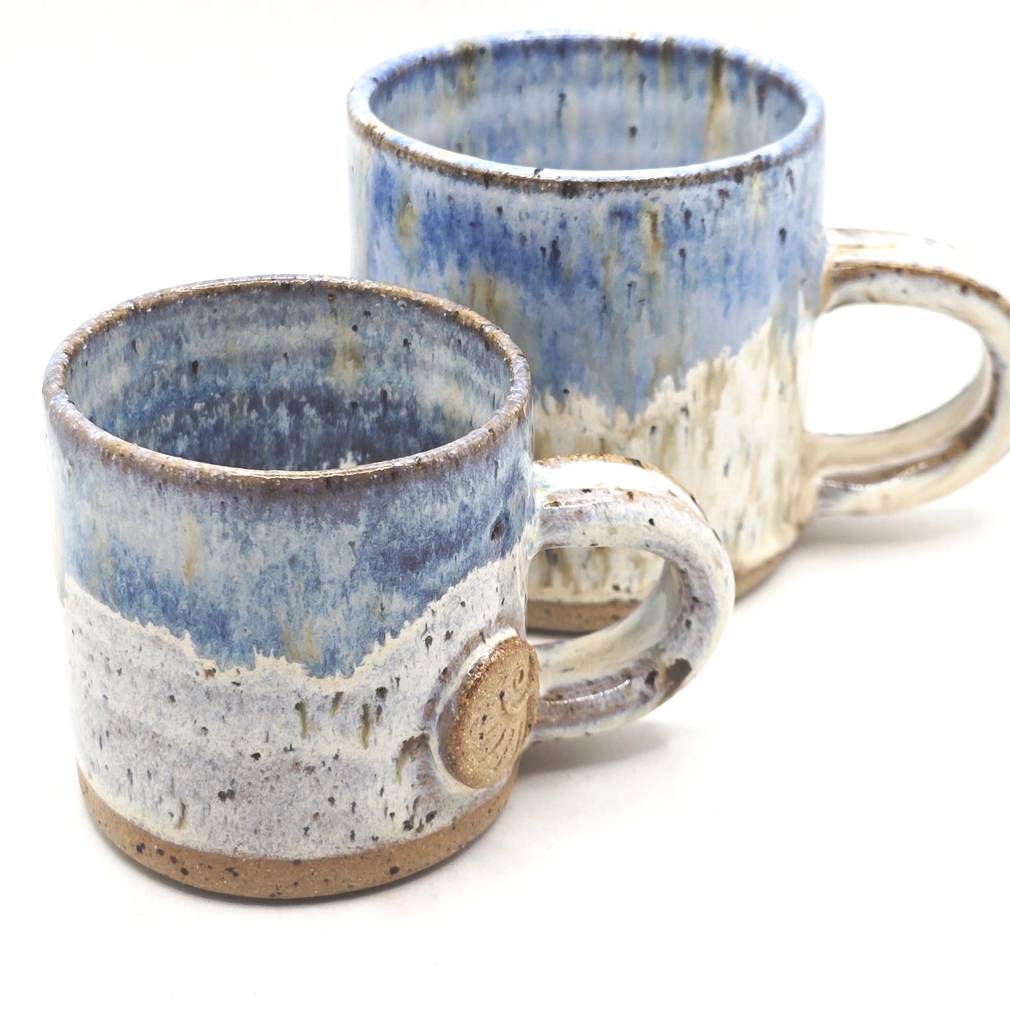 Handmade Ceramic 6oz Flat White / Cortado Coffee Mug. Cream & Blue Speckled Glaze - Toasty Stoneware Pottery