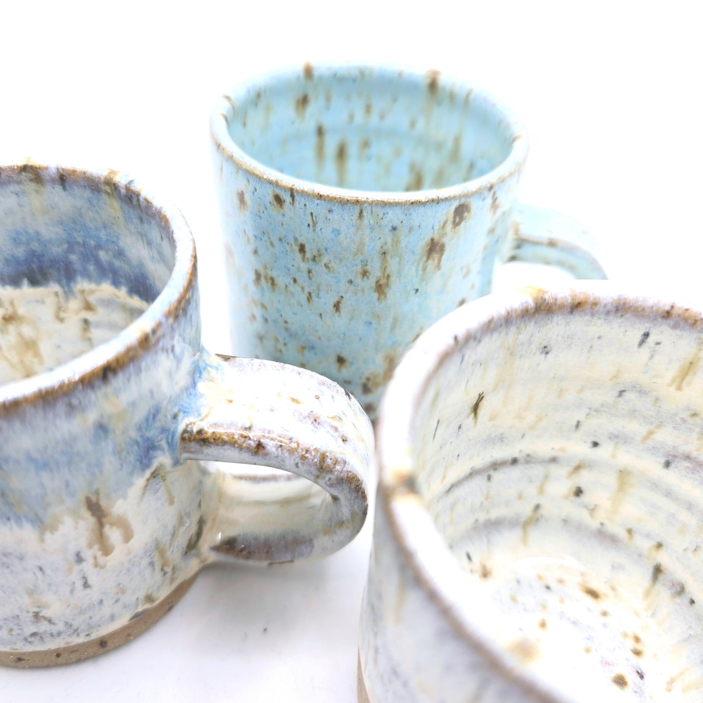 Handmade Ceramic 4oz Tall Double Espresso Mug. Ammonite Sprig. Cream & Blue Speckled Glaze - Toasty Stoneware Pottery