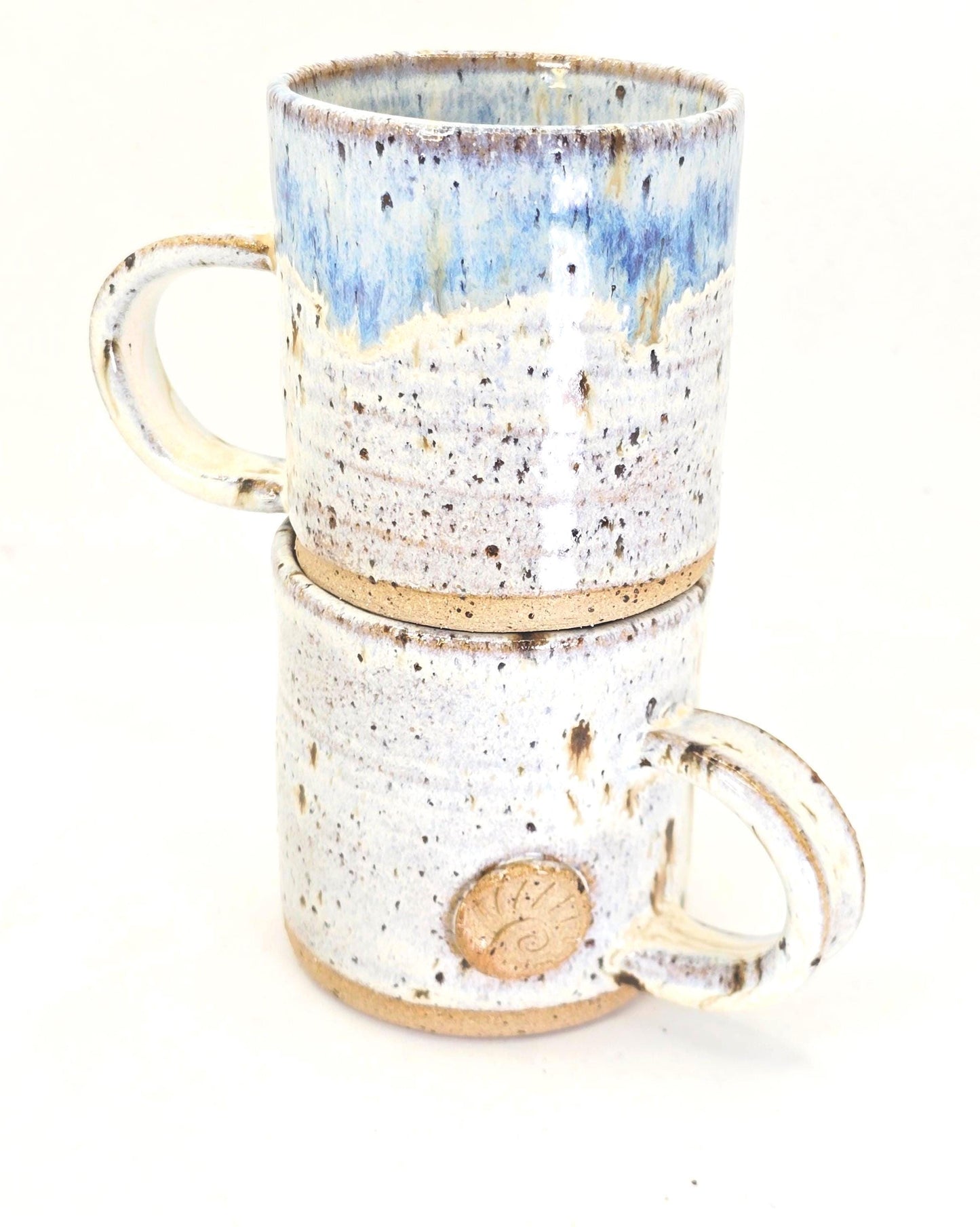 Handmade Ceramic 6oz Flat White / Cortado Coffee Mug. Blue Speckled Glaze - Toasty Stoneware Pottery