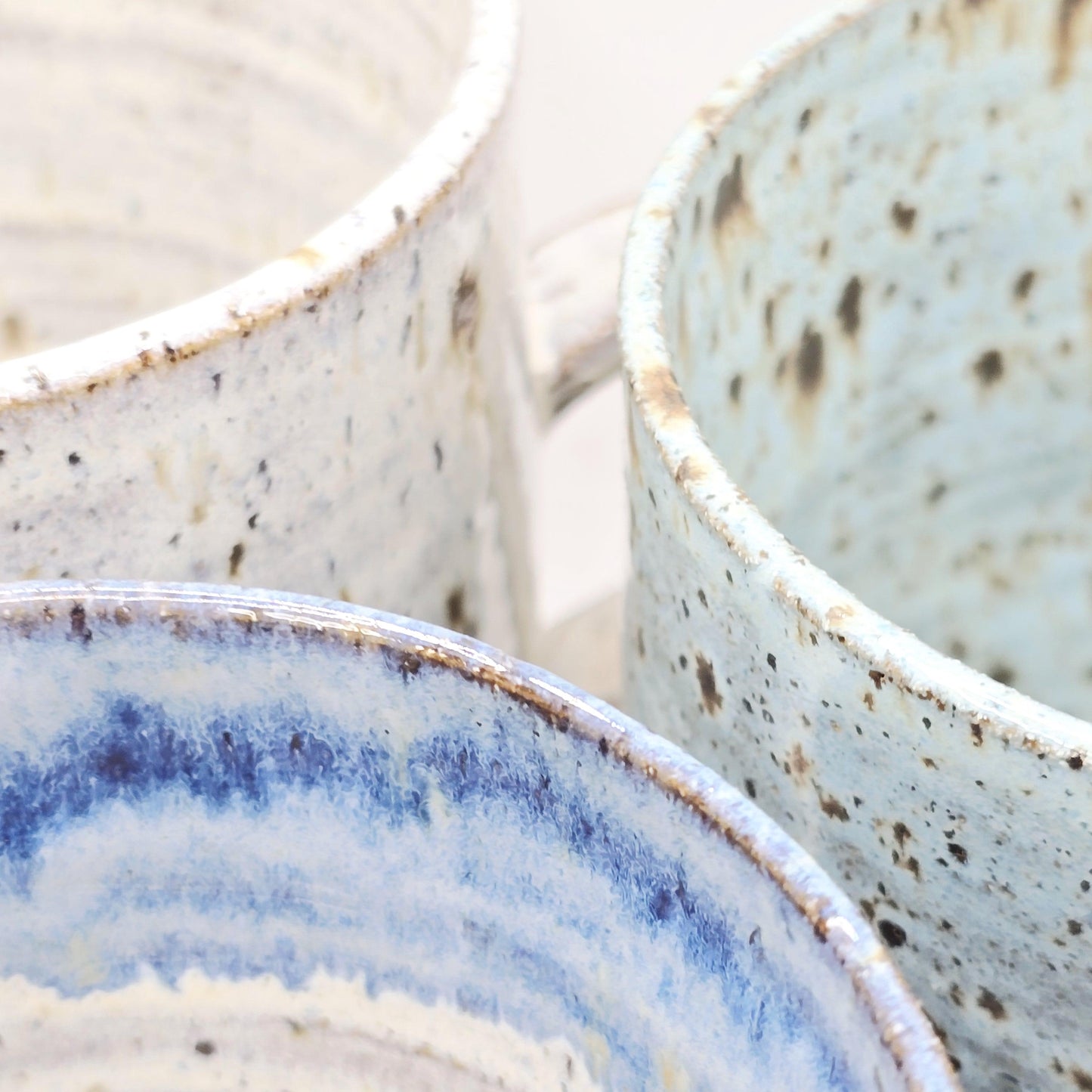 Handmade Ceramic Large 16oz Tea / Coffee Mug. Cream & Blue Glaze. Toasty Stoneware Pottery