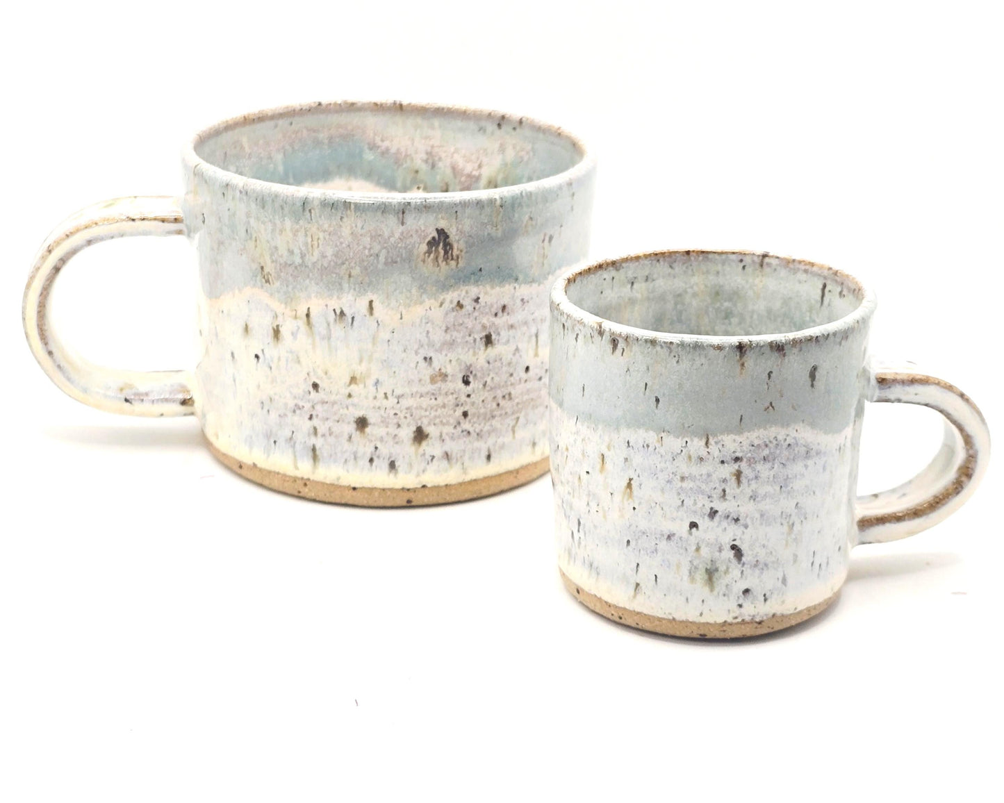 Handmade Ceramic 8oz Tea/Coffee Mug. Pale Sage Green & Cream Speckled Glaze. Toasty Stoneware Pottery.