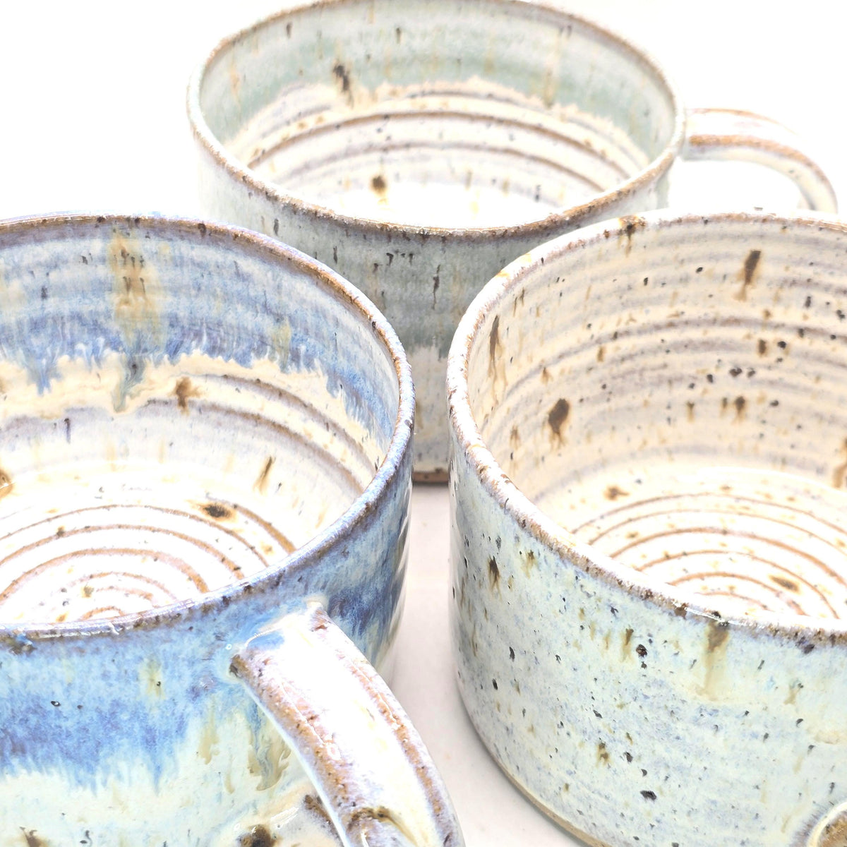 Handmade Ceramic 14oz Cappuccino Mug. Pale Sage Green & Cream Speckled Glaze. Toasty Stoneware Pottery.