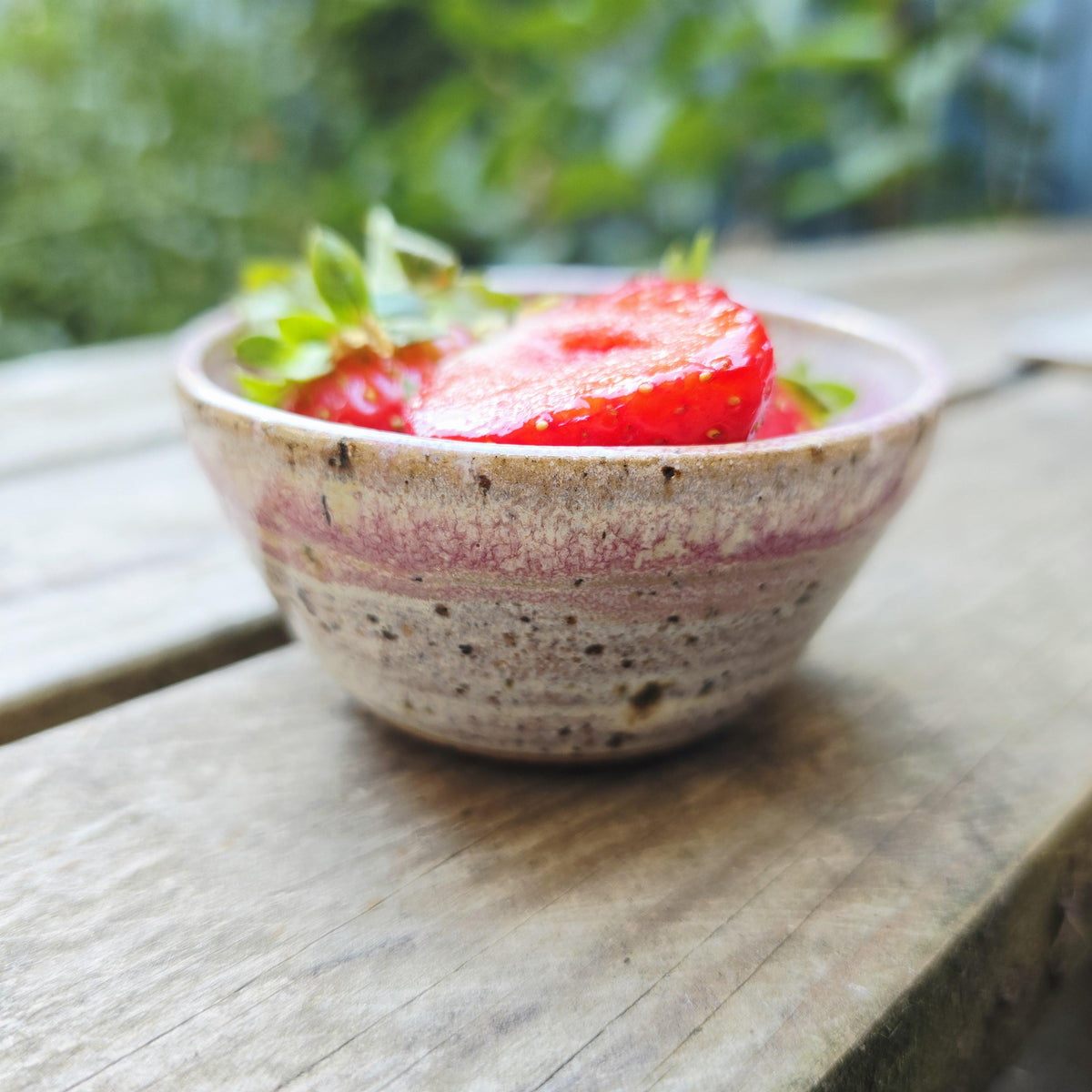 Handmade Ceramic Condiment Bowl / Trinket Dish, Cream & Pink Glaze, Toasty Stoneware Pottery