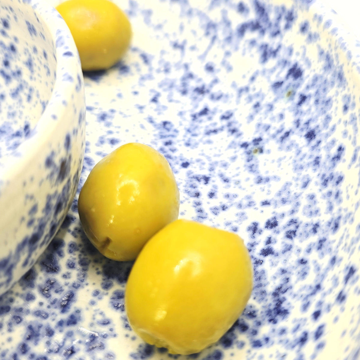 Handmade Ceramic Large Olive Dish / Bowl - Splatter Blue & Cream Glaze. Stoneware Pottery