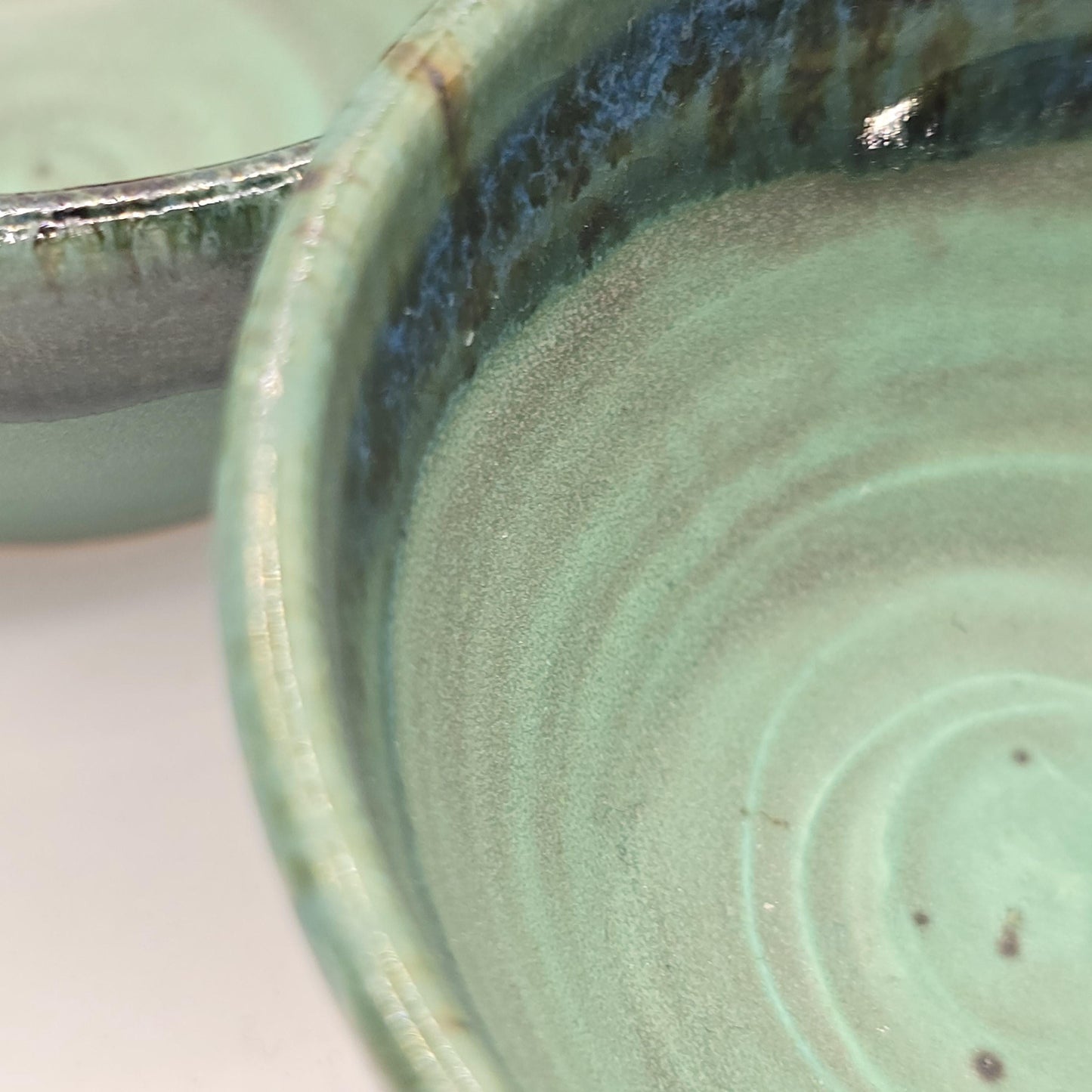 Handmade Ceramic Condiment Bowl/ Trinket Dish. Verdigris Green Glaze. White Stoneware Pottery