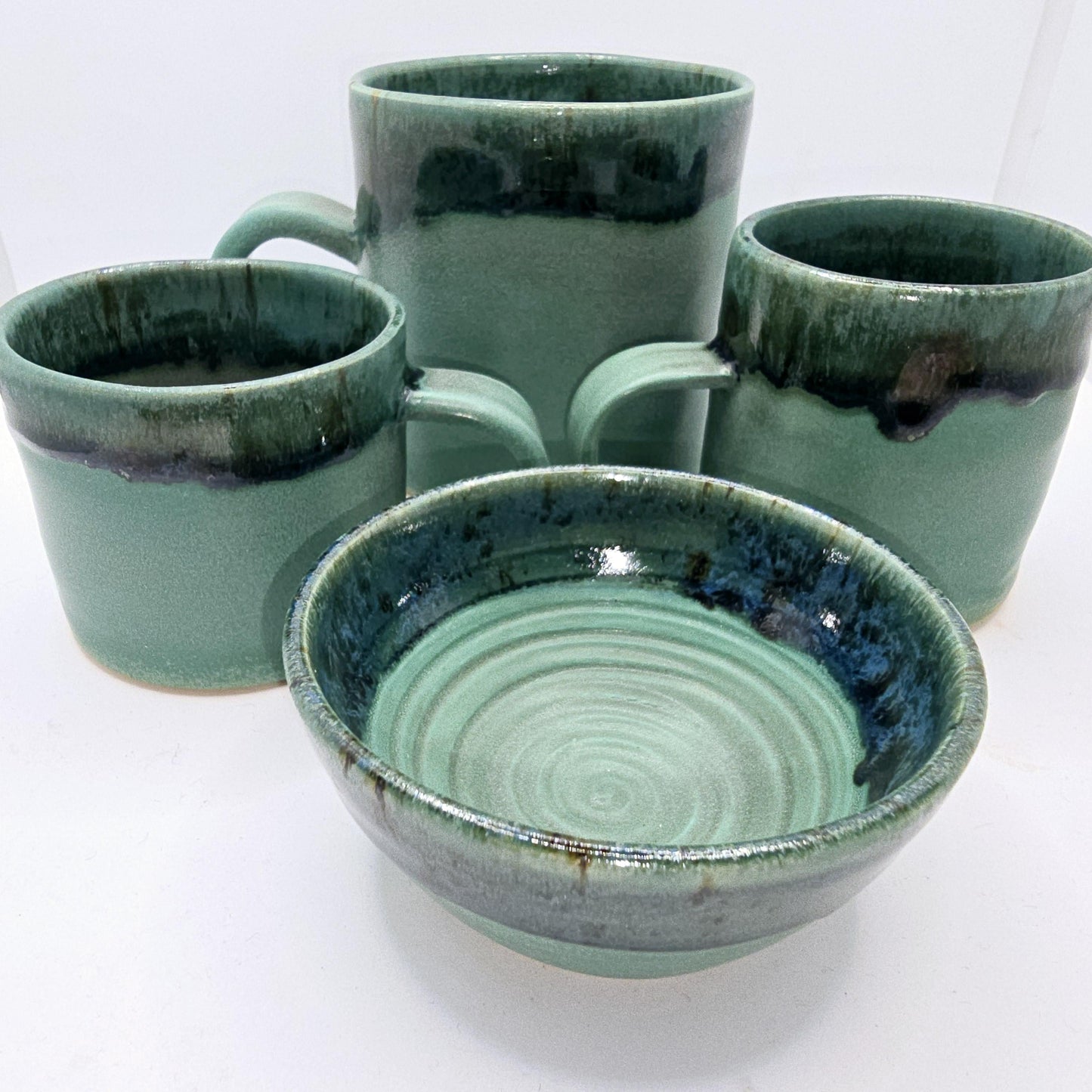 Handmade Ceramic Condiment Bowl/ Trinket Dish. Verdigris Green Glaze. White Stoneware Pottery