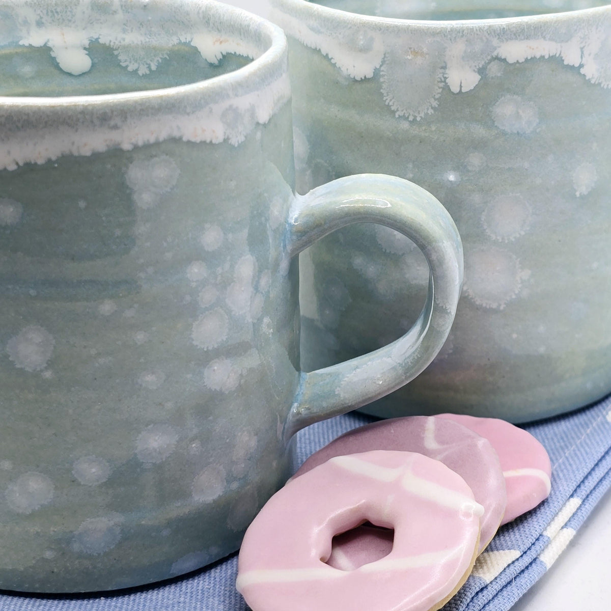 Handmade Ceramic Large 14oz  Tea / Coffee Mug with handle. Frosty Blue Glaze. Stoneware Pottery.