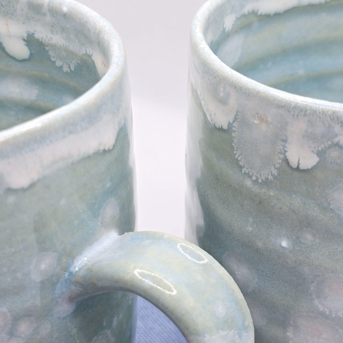 Handmade Ceramic Large 14oz  Tea / Coffee Mug with handle. Frosty Blue Glaze. Stoneware Pottery.