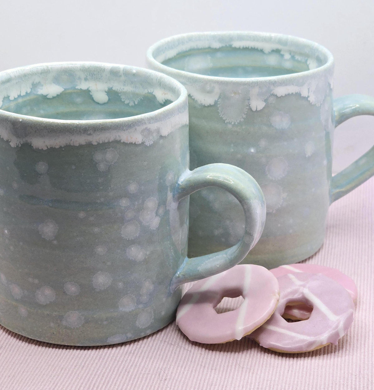 Handmade Ceramic Large 14oz  Tea / Coffee Mug with handle. Frosty Blue Glaze. Stoneware Pottery.