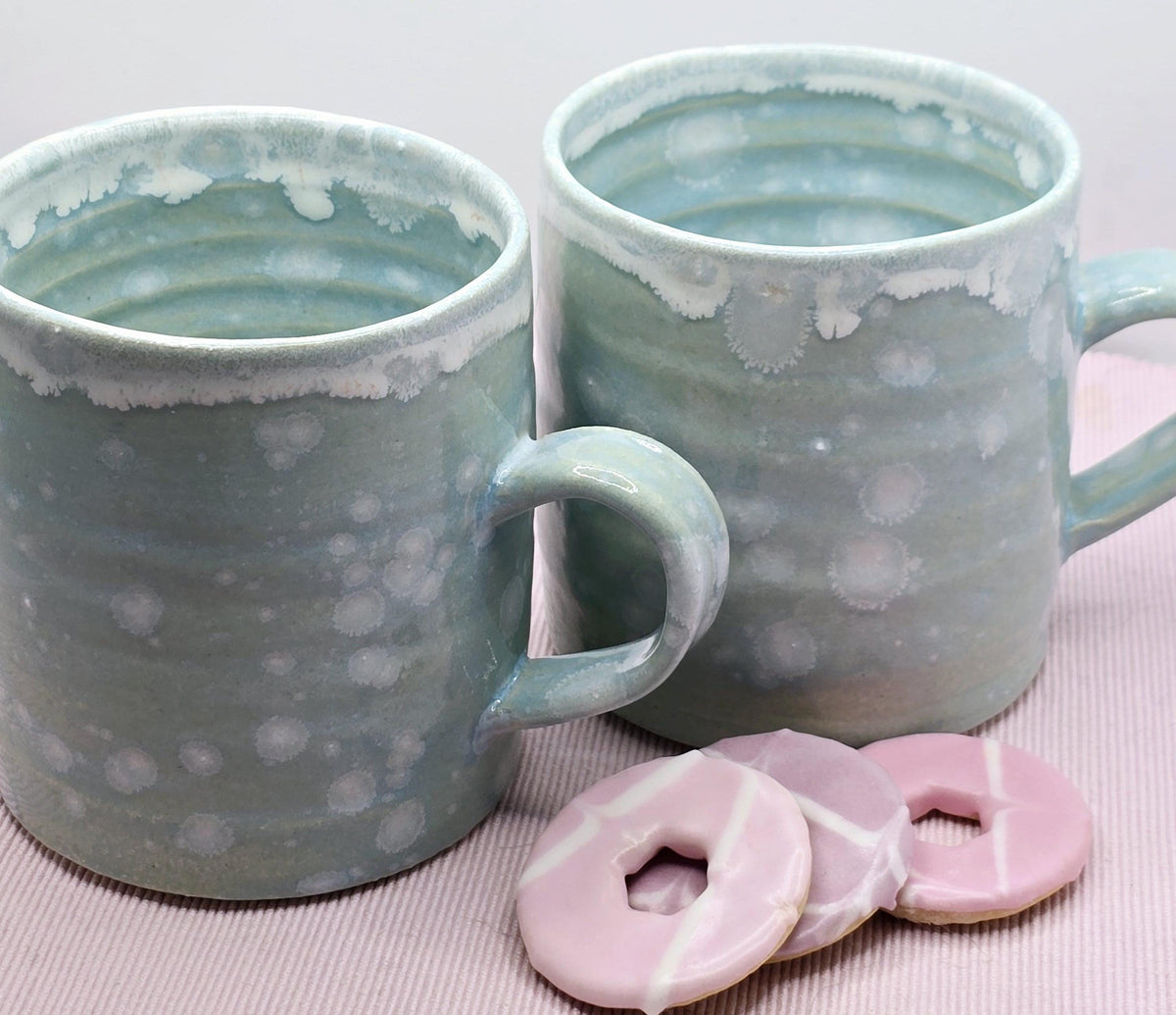 Handmade Ceramic Large 14oz  Tea / Coffee Mug with handle. Frosty Blue Glaze. Stoneware Pottery.