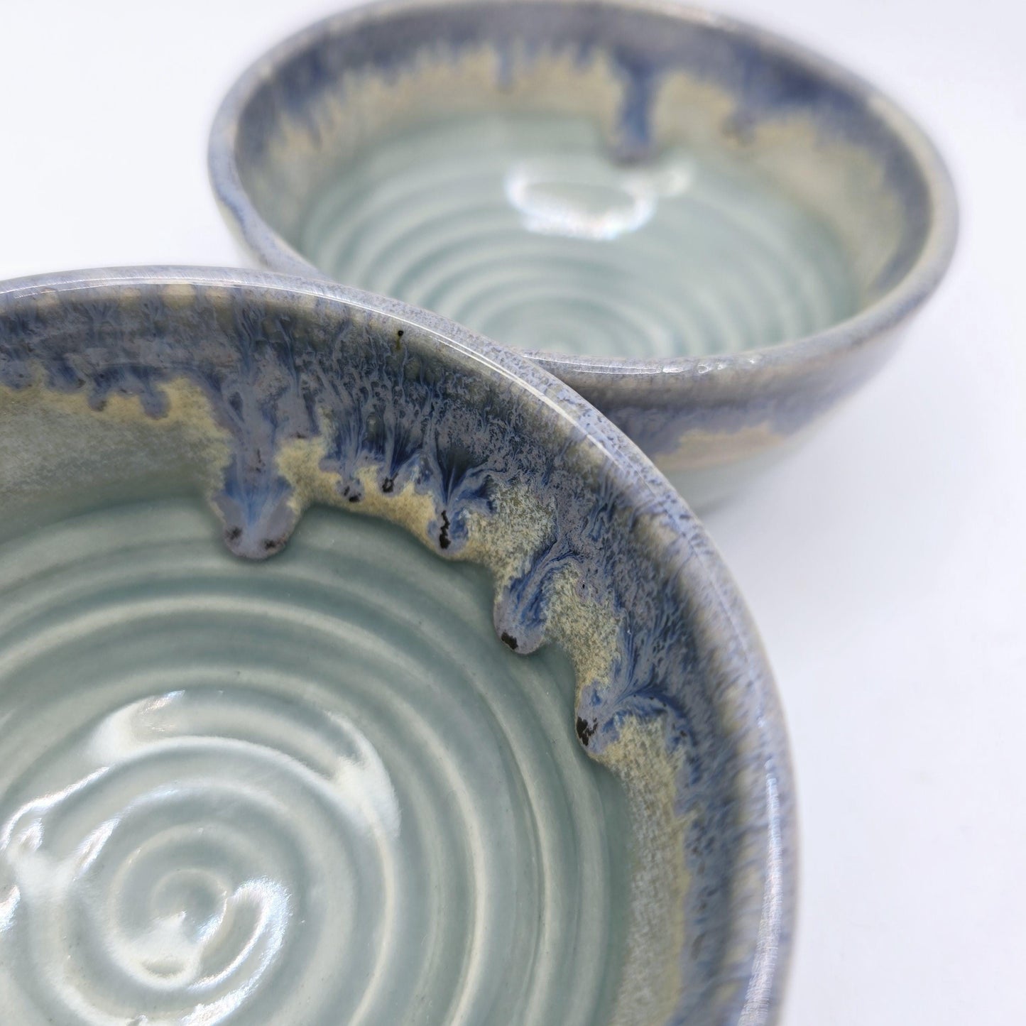 Handmade Ceramic Condiment Bowl/ Trinket Dish. Grey layered glaze. White Stoneware Pottery