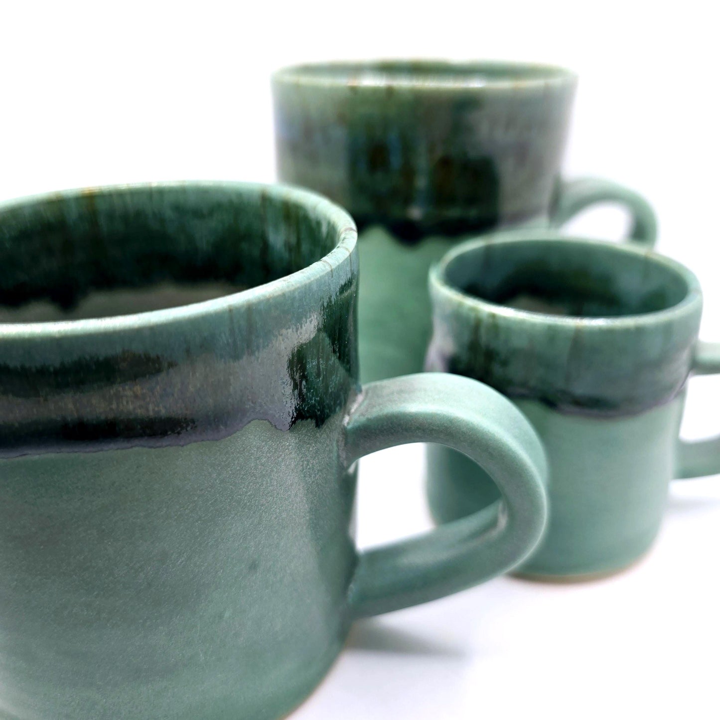 Handmade Ceramic 14oz Large Tea / Coffee Mug. Verdigris Green Glaze. Stoneware Pottery