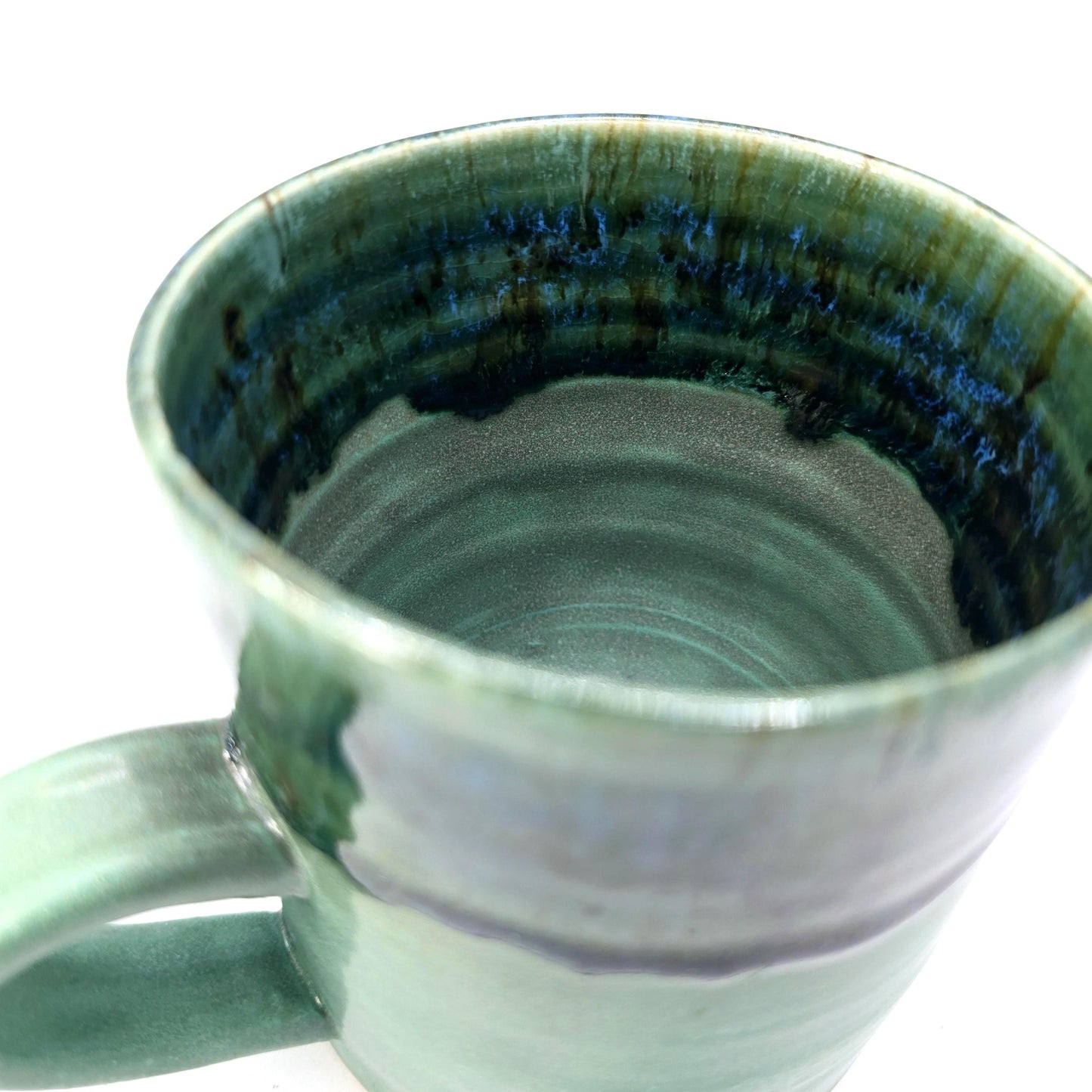Handmade Ceramic 14oz Large Tea / Coffee Mug. Verdigris Green Glaze. Stoneware Pottery