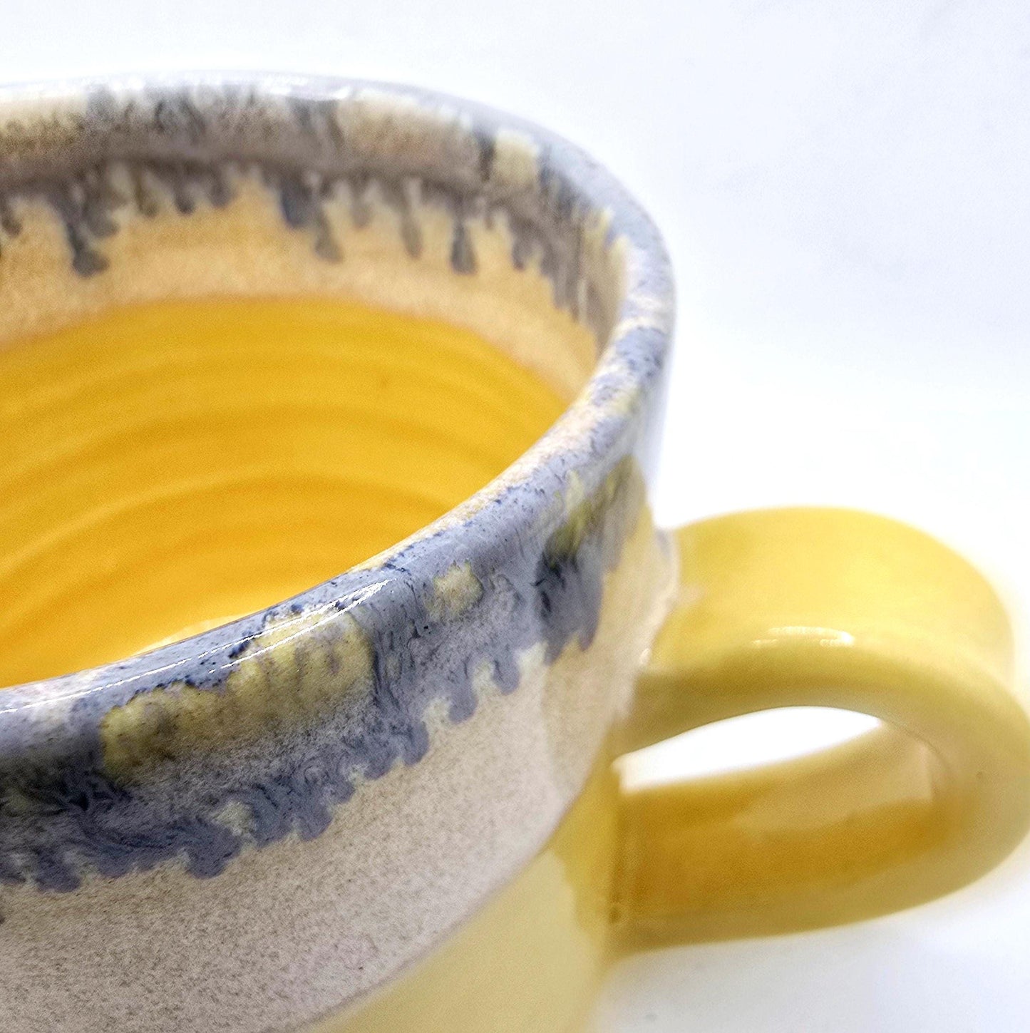 Handmade Ceramic 8oz Tea / Coffee Mug with handle. Yellow Glaze. Stoneware Pottery