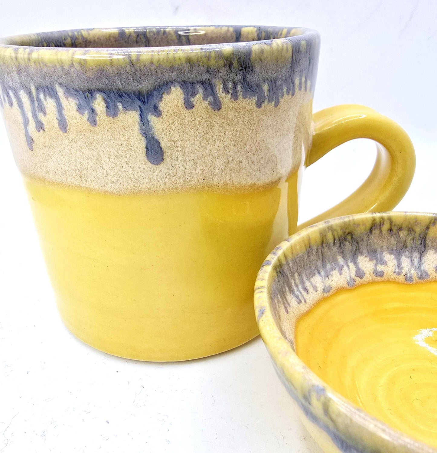 Handmade Ceramic 8oz Tea / Coffee Mug with handle. Yellow Glaze. Stoneware Pottery