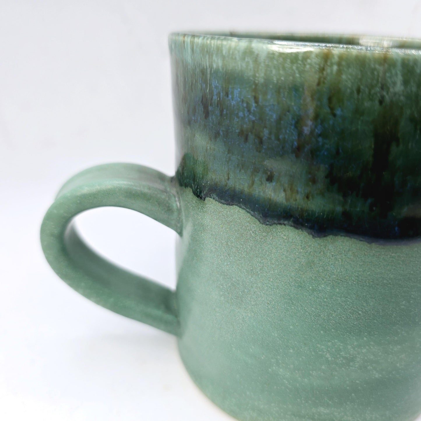 Handmade Ceramic 14oz Large Tea / Coffee Mug. Verdigris Green Glaze. Stoneware Pottery