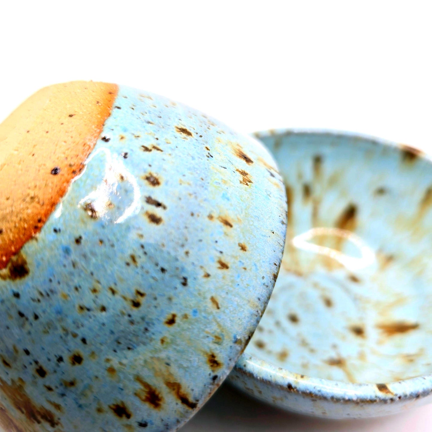 Handmade Ceramic Condiment Bowl/ Trinket Dish. Blue Speckled Glaze. White Stoneware Pottery