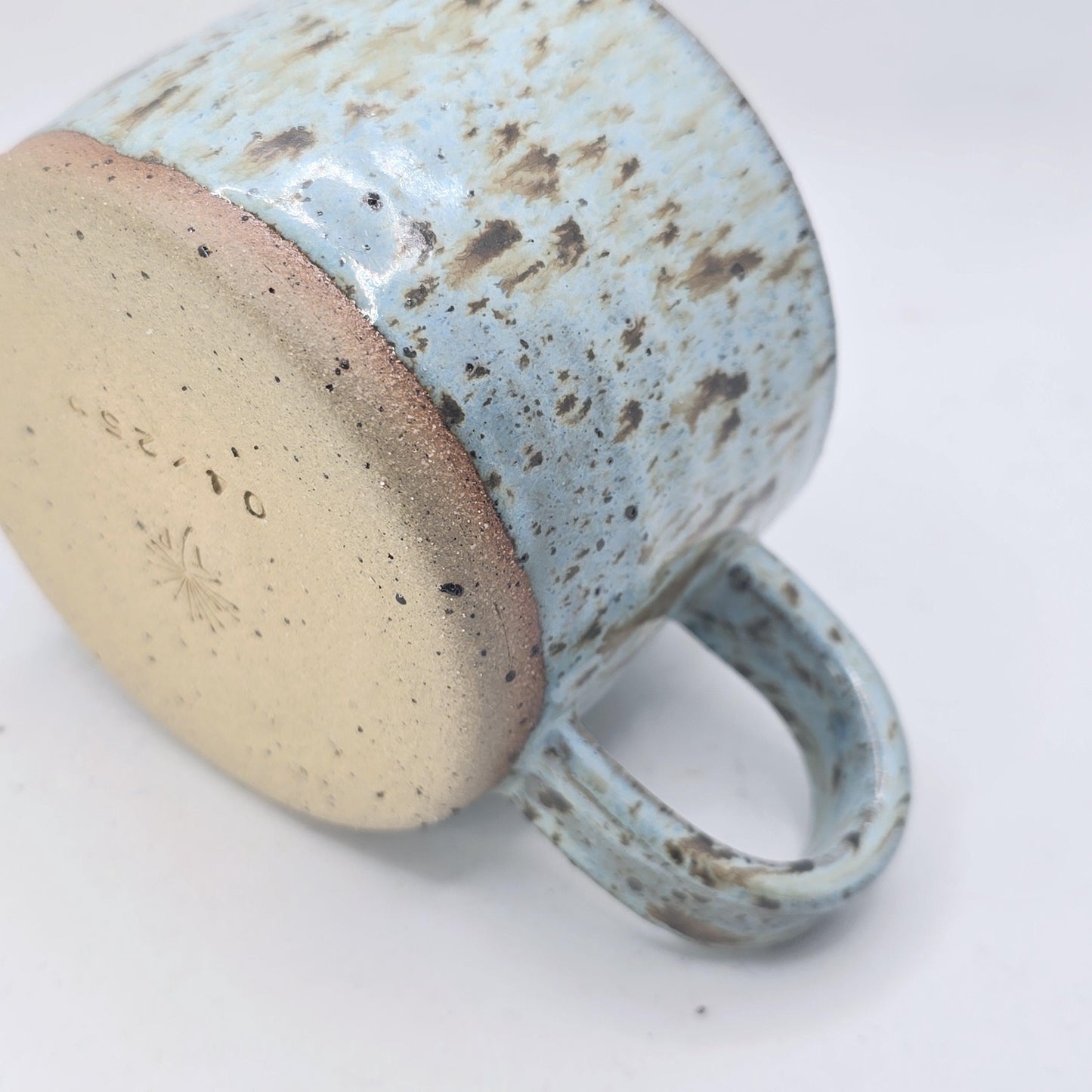 Handmade Stoneware Short 8oz Tea / Coffee Mug. Blue Speckled Glazed. Toasty Stoneware Pottery.
