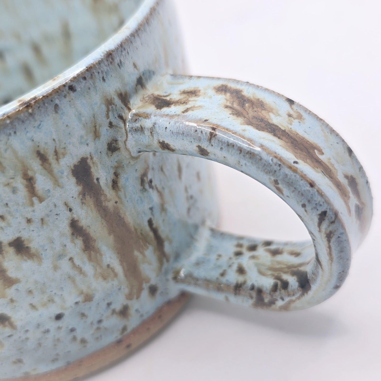 Handmade Stoneware Short 8oz Tea / Coffee Mug. Blue Speckled Glazed. Toasty Stoneware Pottery.
