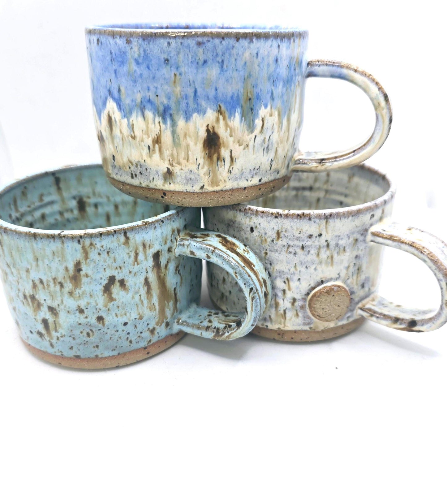 Handmade Stoneware Short 8oz Tea / Coffee Mug. Blue Speckled Glazed. Toasty Stoneware Pottery.