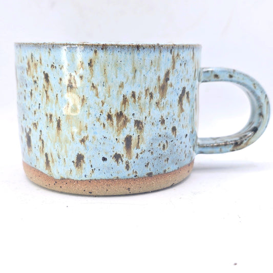 Handmade Stoneware Short 8oz Tea / Coffee Mug. Blue Speckled Glazed. Toasty Stoneware Pottery.