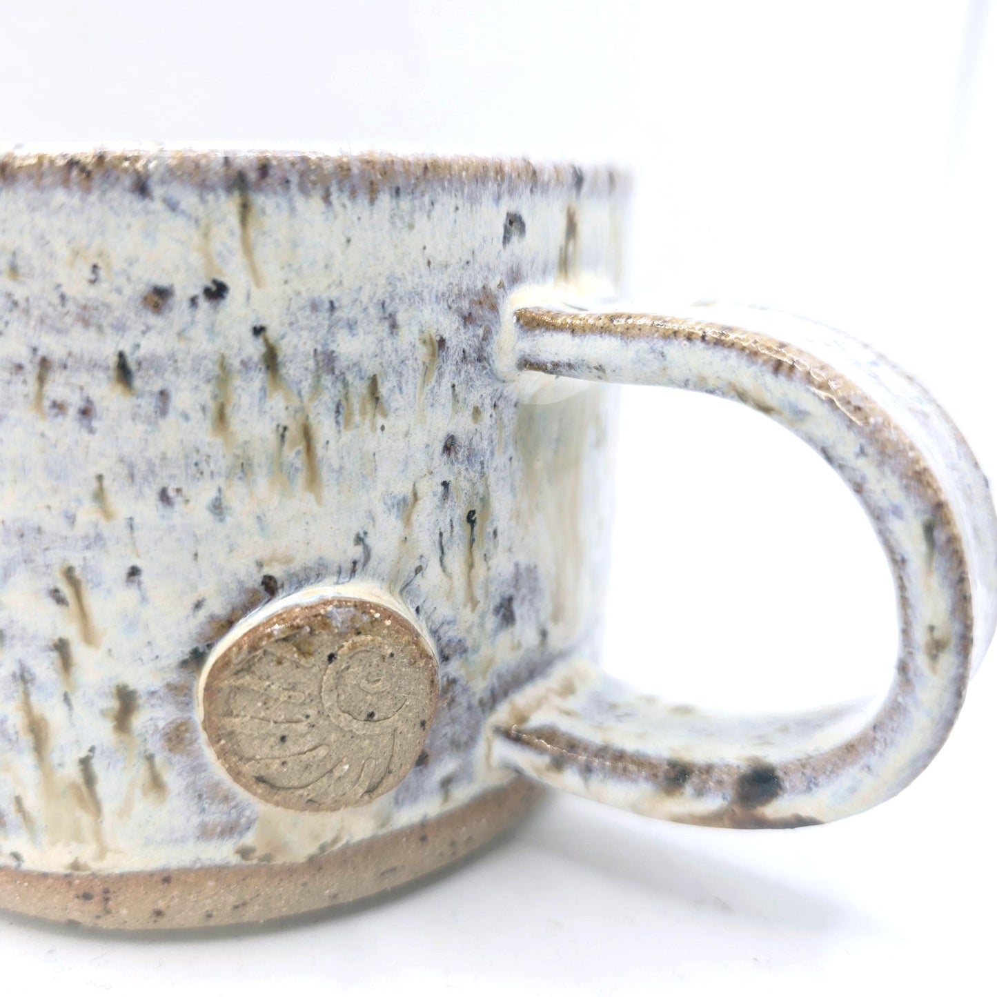 Handmade Ceramic 8oz Short Tea /Coffee Mug. Cream Speckled Glaze. Toasty Stoneware Pottery.
