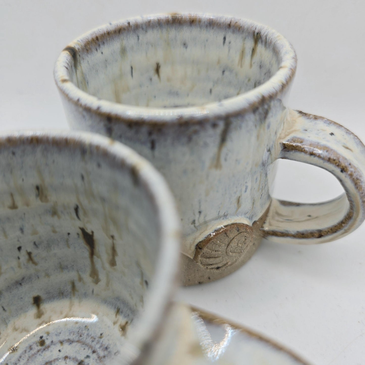 Handmade Ceramic 4oz Tall Double Espresso Mug. Cream Speckled Glaze.  Toasty Stoneware Pottery