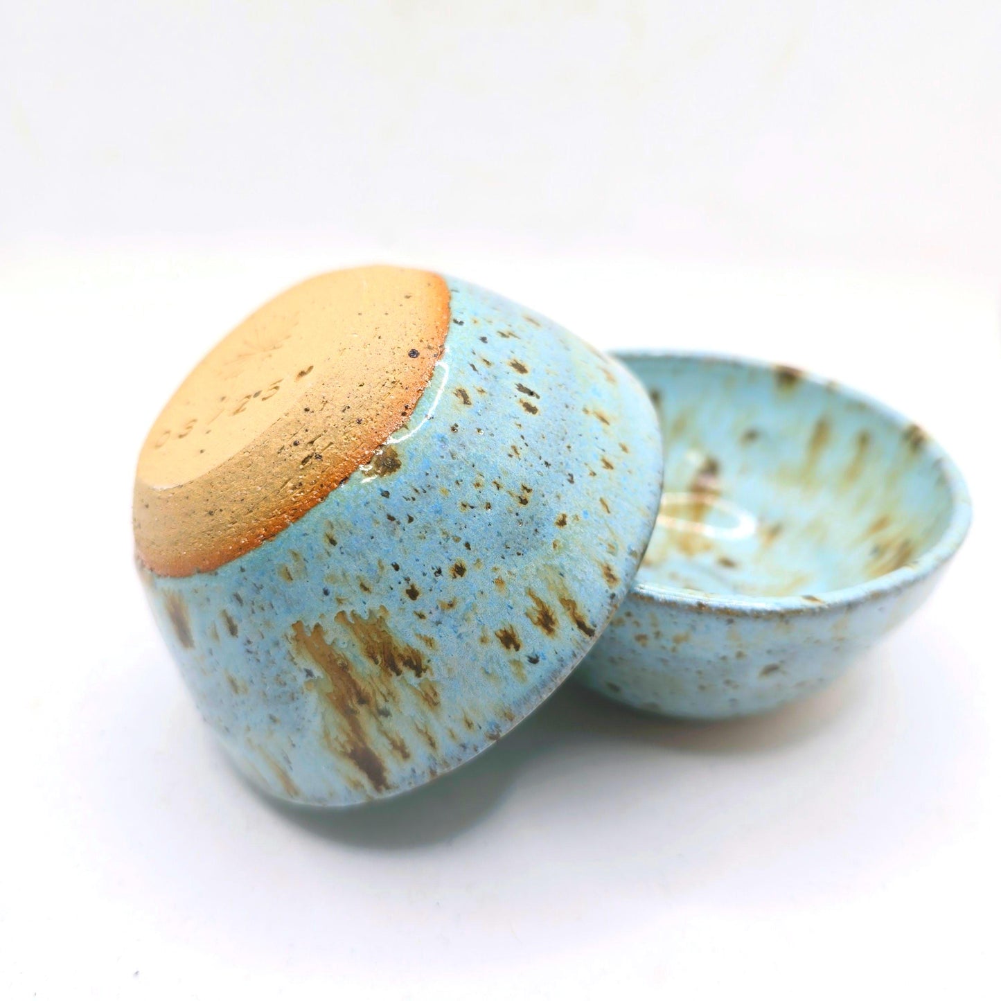Handmade Ceramic Condiment Bowl/ Trinket Dish. Blue Speckled Glaze. White Stoneware Pottery