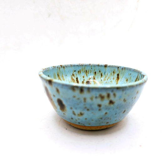 Handmade Ceramic Condiment Bowl/ Trinket Dish. Blue Speckled Glaze. White Stoneware Pottery