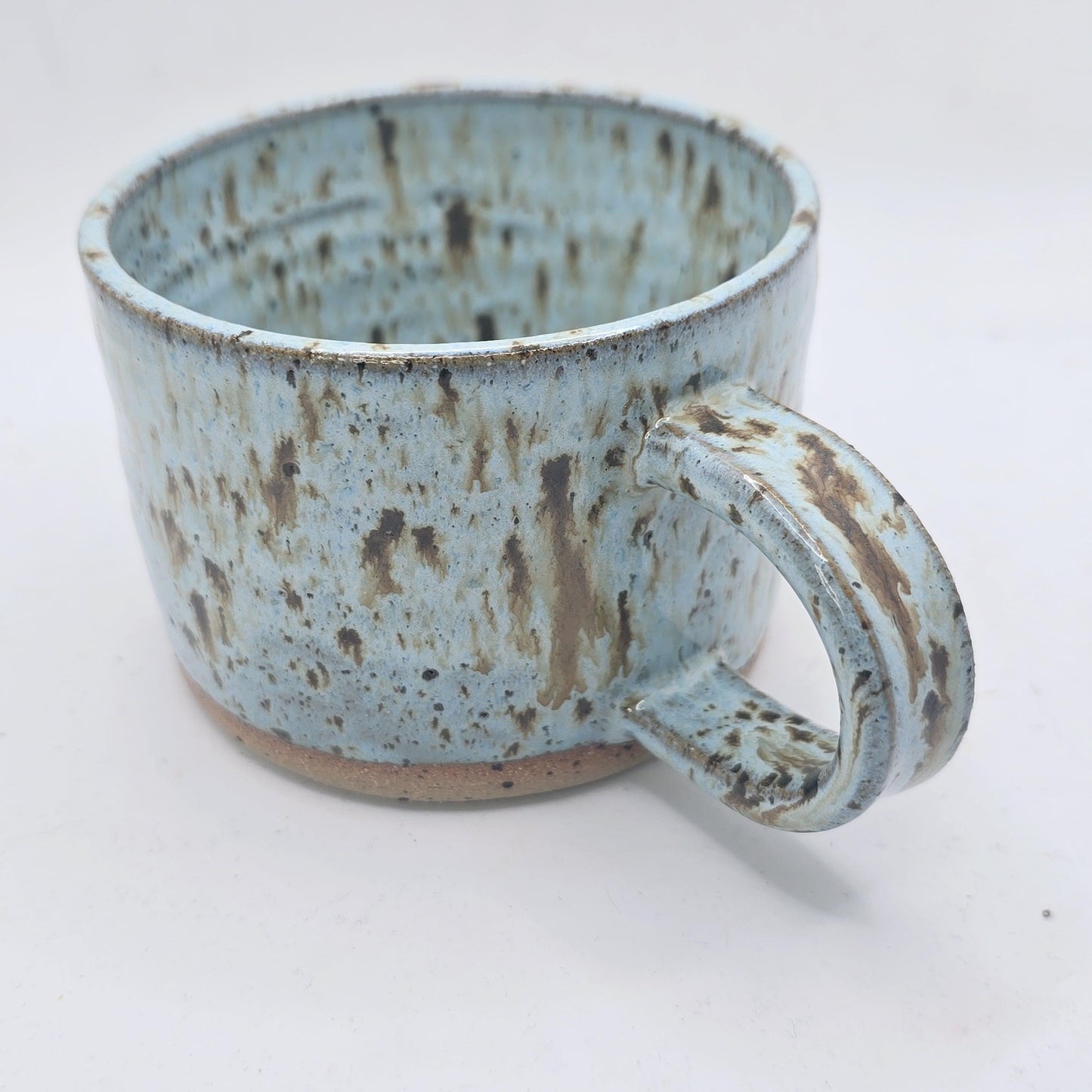 Handmade Stoneware Short 8oz Tea / Coffee Mug. Blue Speckled Glazed. Toasty Stoneware Pottery.