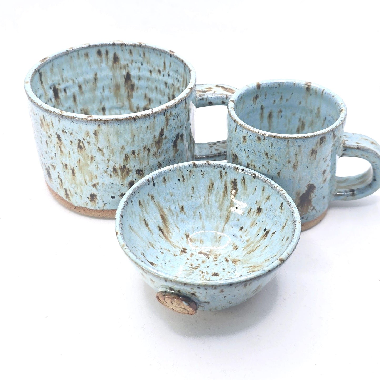 Handmade Stoneware Short 8oz Tea / Coffee Mug. Blue Speckled Glazed. Toasty Stoneware Pottery.