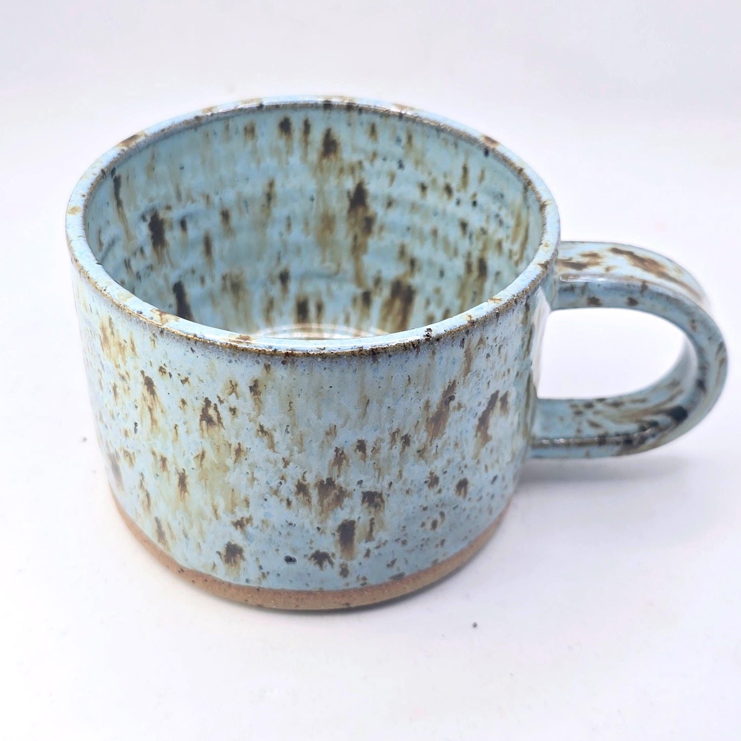 Handmade Stoneware Short 8oz Tea / Coffee Mug. Blue Speckled Glazed. Toasty Stoneware Pottery.