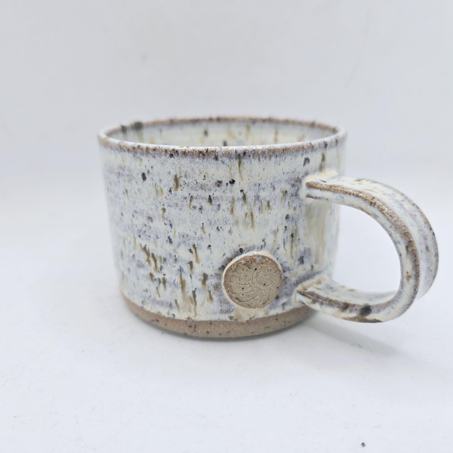 Handmade Ceramic 8oz Short Tea /Coffee Mug. Cream Speckled Glaze. Toasty Stoneware Pottery.