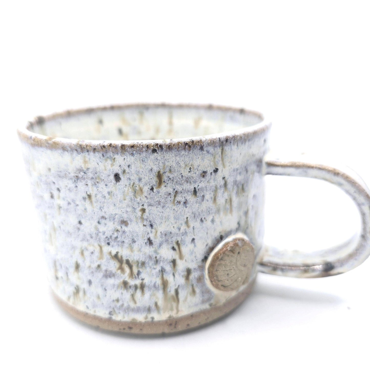Handmade Ceramic 8oz Short Tea /Coffee Mug. Cream Speckled Glaze. Toasty Stoneware Pottery.