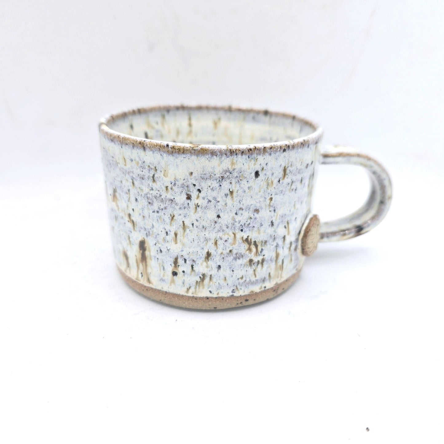 Handmade Ceramic 8oz Short Tea /Coffee Mug. Cream Speckled Glaze. Toasty Stoneware Pottery.