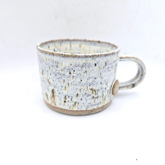Handmade Ceramic 8oz Short Tea /Coffee Mug. Cream Speckled Glaze. Toasty Stoneware Pottery.