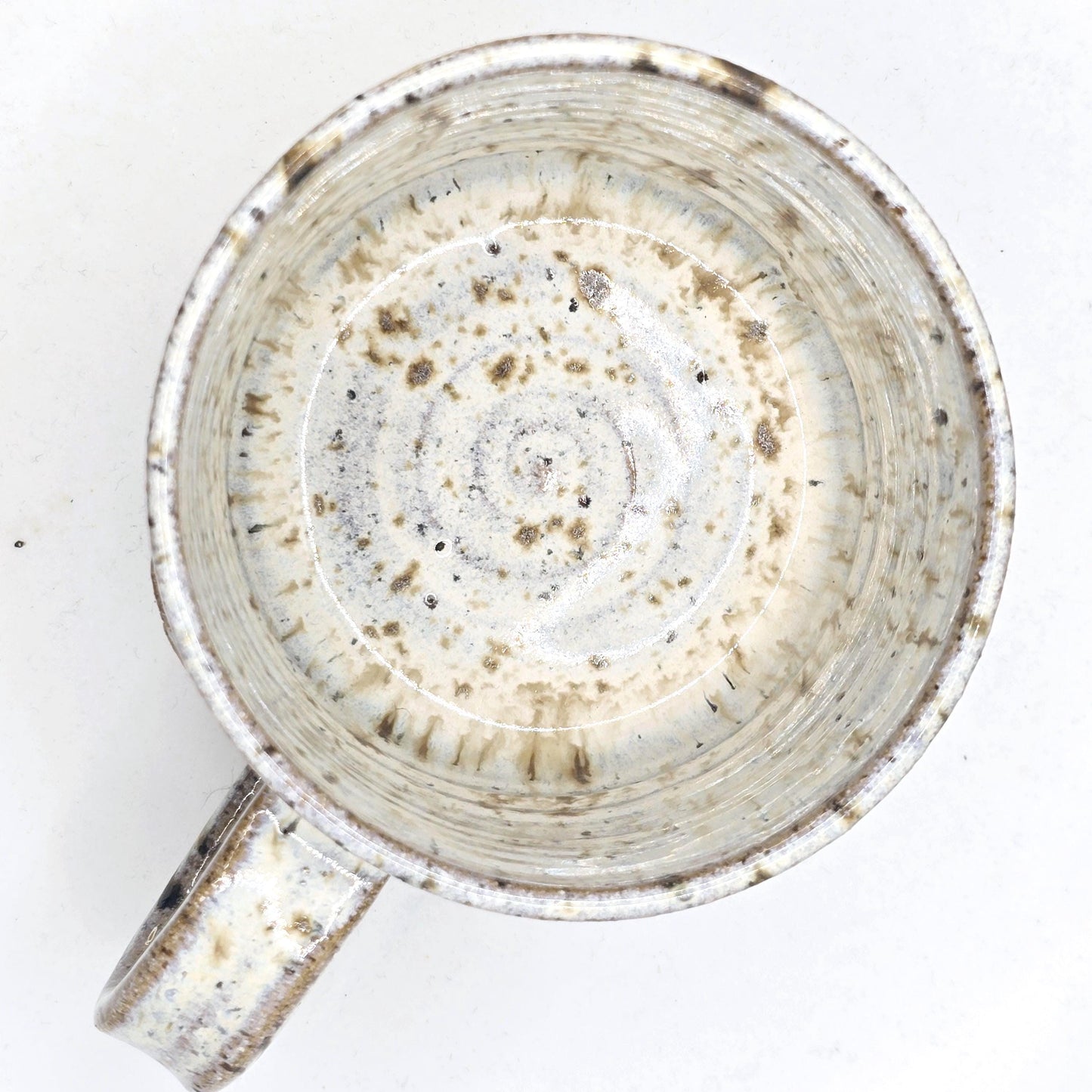 Handmade Ceramic 8oz Short Tea /Coffee Mug. Cream Speckled Glaze. Toasty Stoneware Pottery.