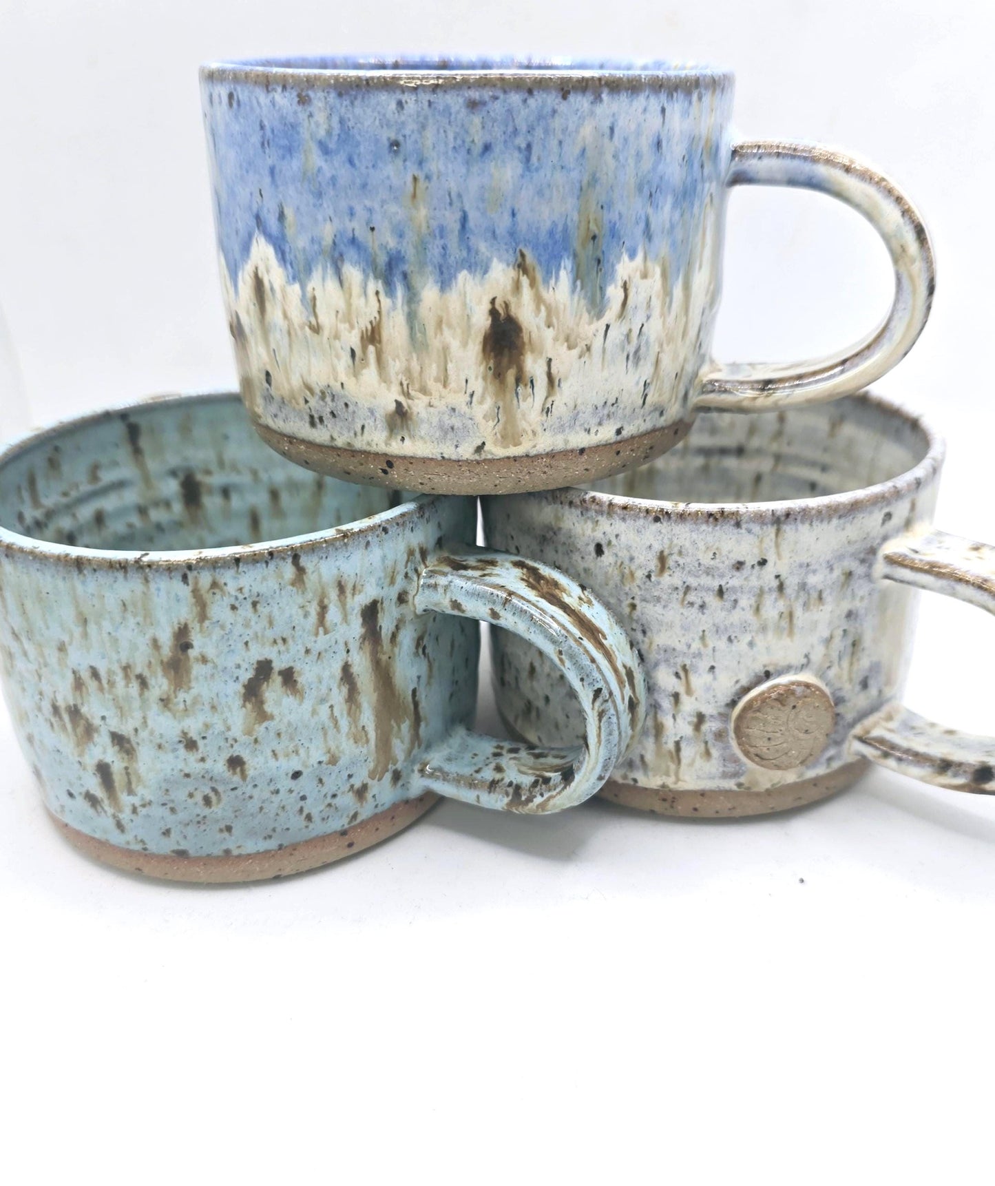 Handmade Ceramic 8oz Short Tea /Coffee Mug. Cream Speckled Glaze. Toasty Stoneware Pottery.