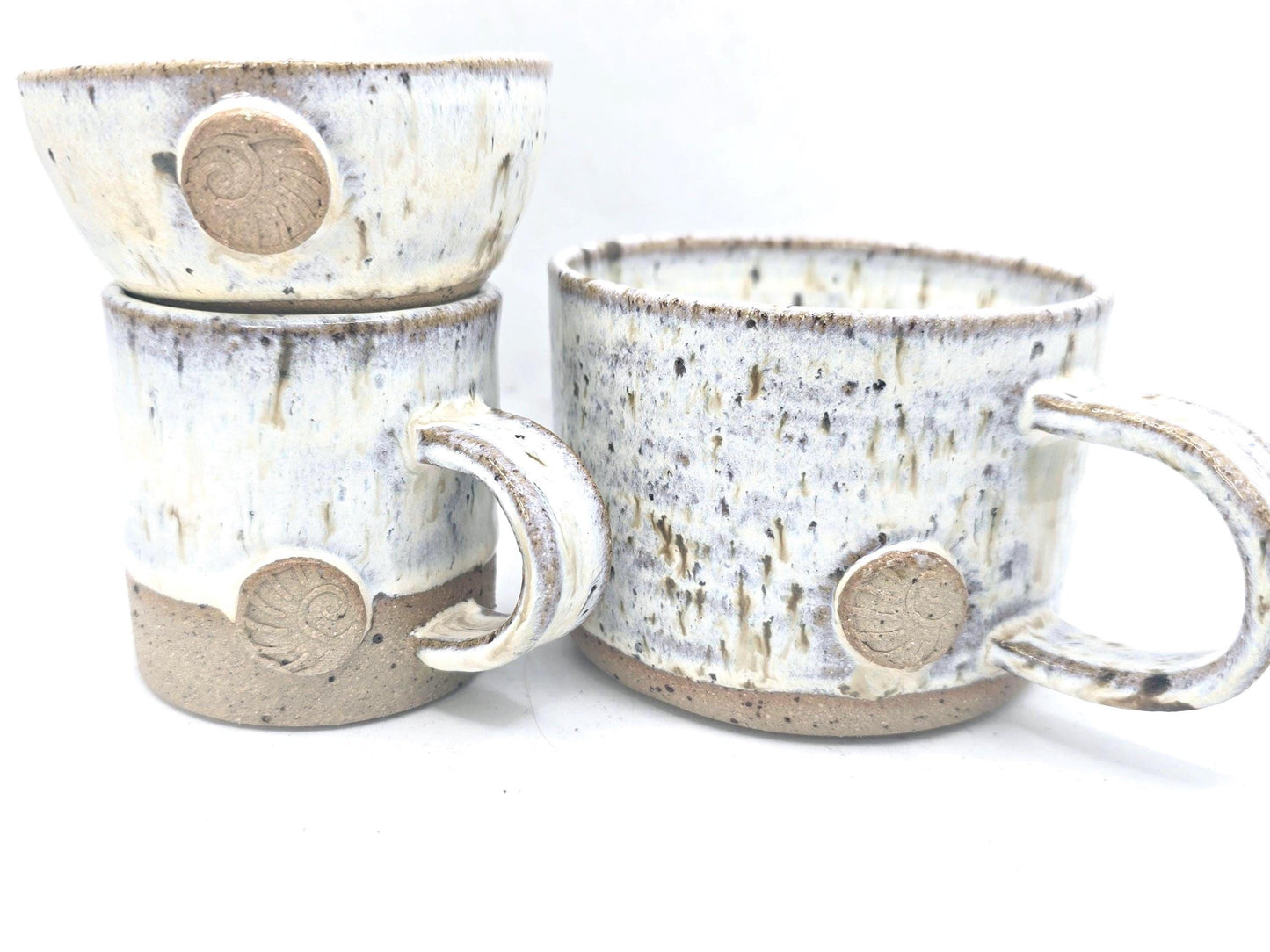 Handmade Ceramic 8oz Short Tea /Coffee Mug. Cream Speckled Glaze. Toasty Stoneware Pottery.