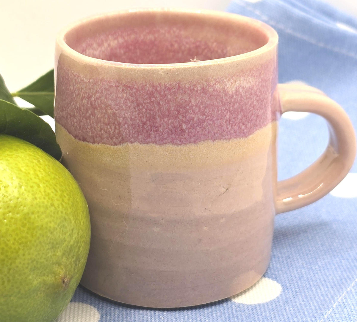 Handmade Ceramic 4oz Espresso Mug with handle. Layered Pink Glaze. Stoneware Pottery.