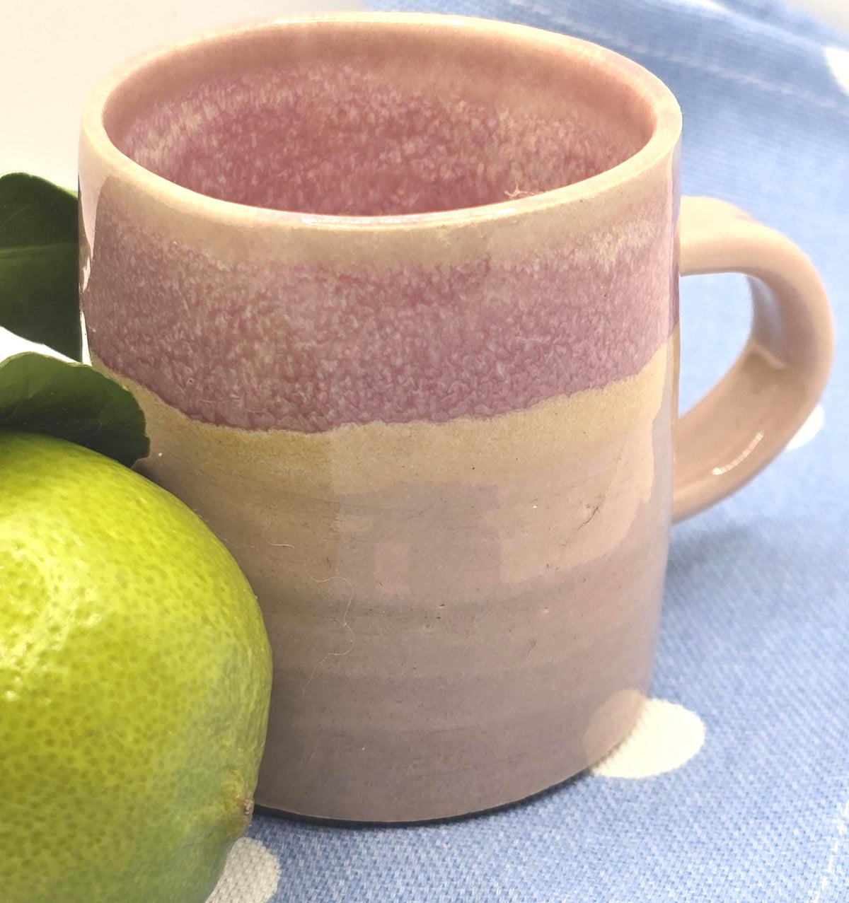Handmade Ceramic 4oz Espresso Mug with handle. Layered Pink Glaze. Stoneware Pottery.