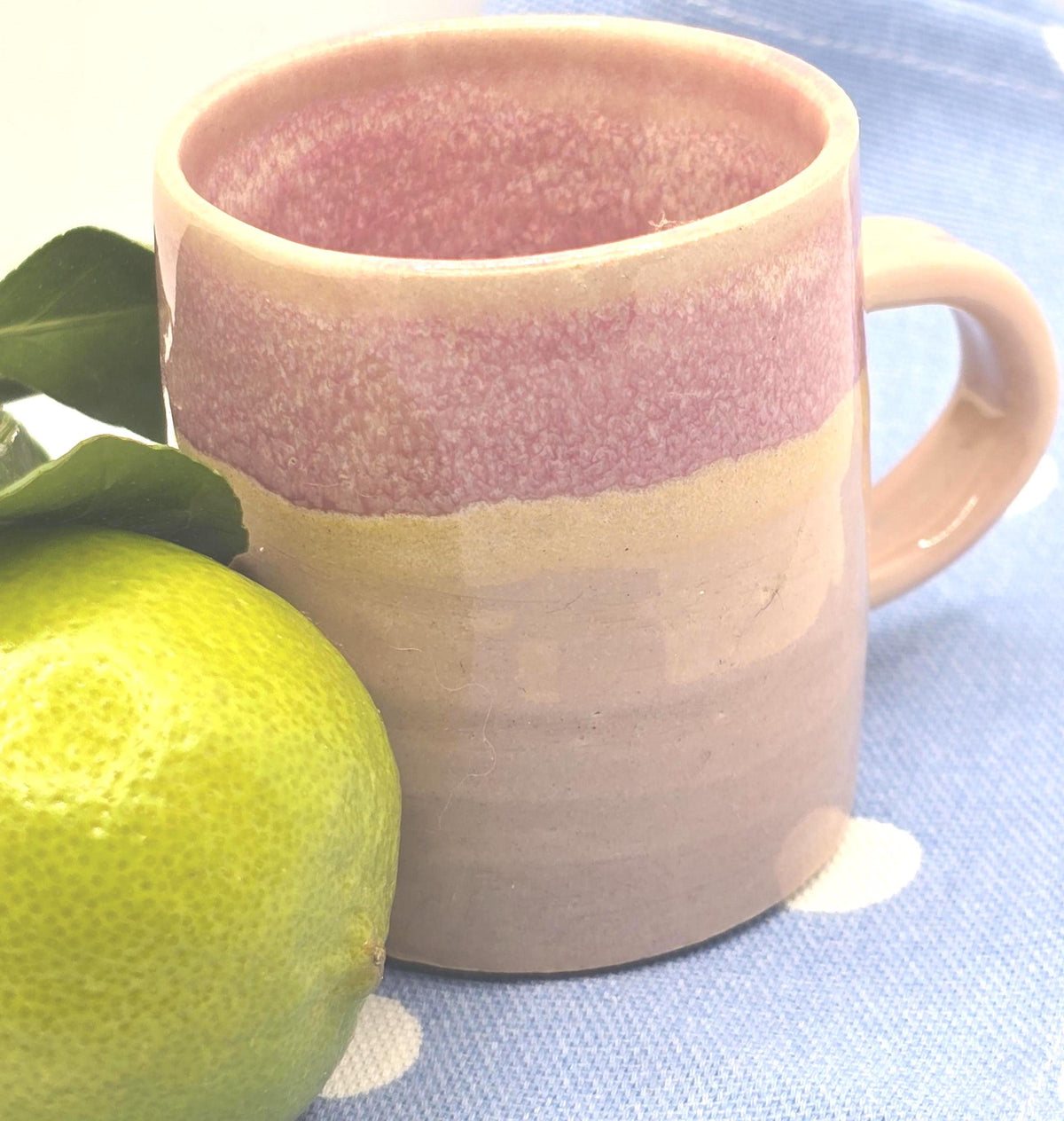 Handmade Ceramic 4oz Espresso Mug with handle. Layered Pink Glaze. Stoneware Pottery.