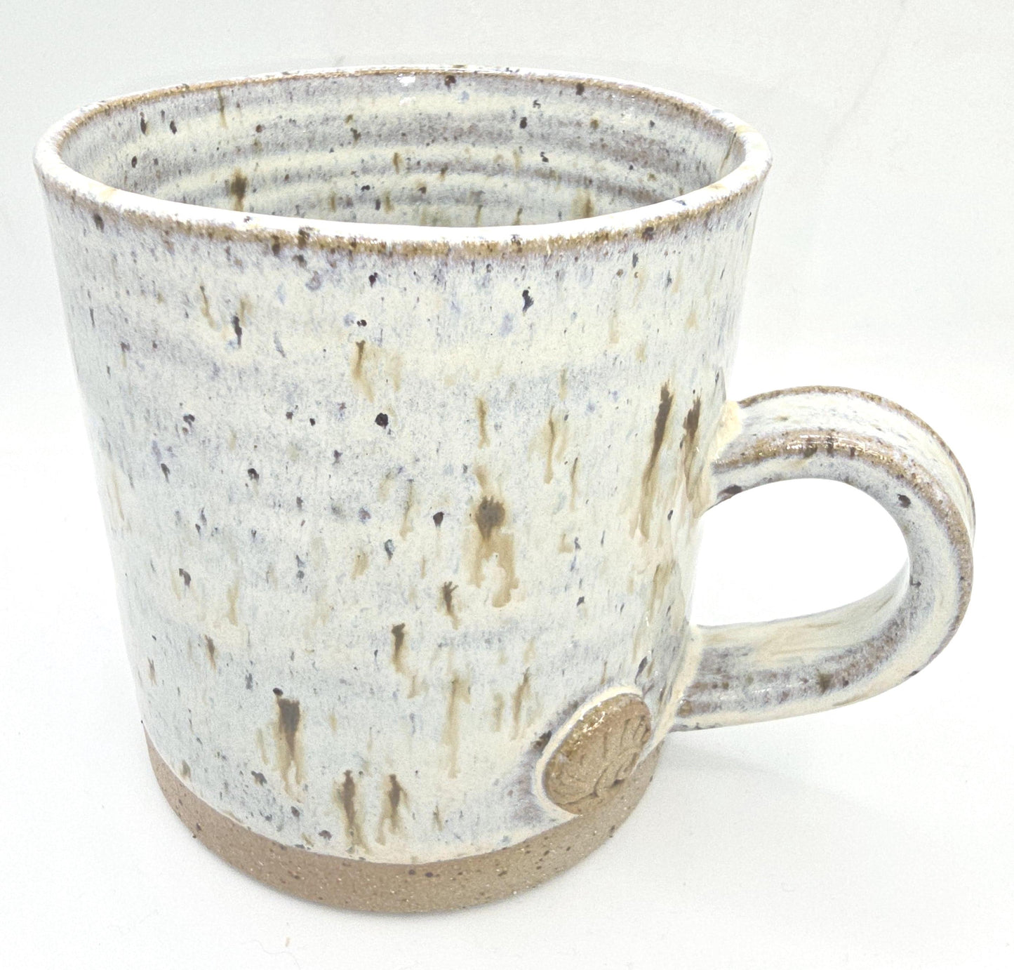 Handmade Ceramic 16oz Large Coffee/Tea Mug. Ammonite Sprig. Cream Speckled Glaze. Toasty Stoneware Pottery.