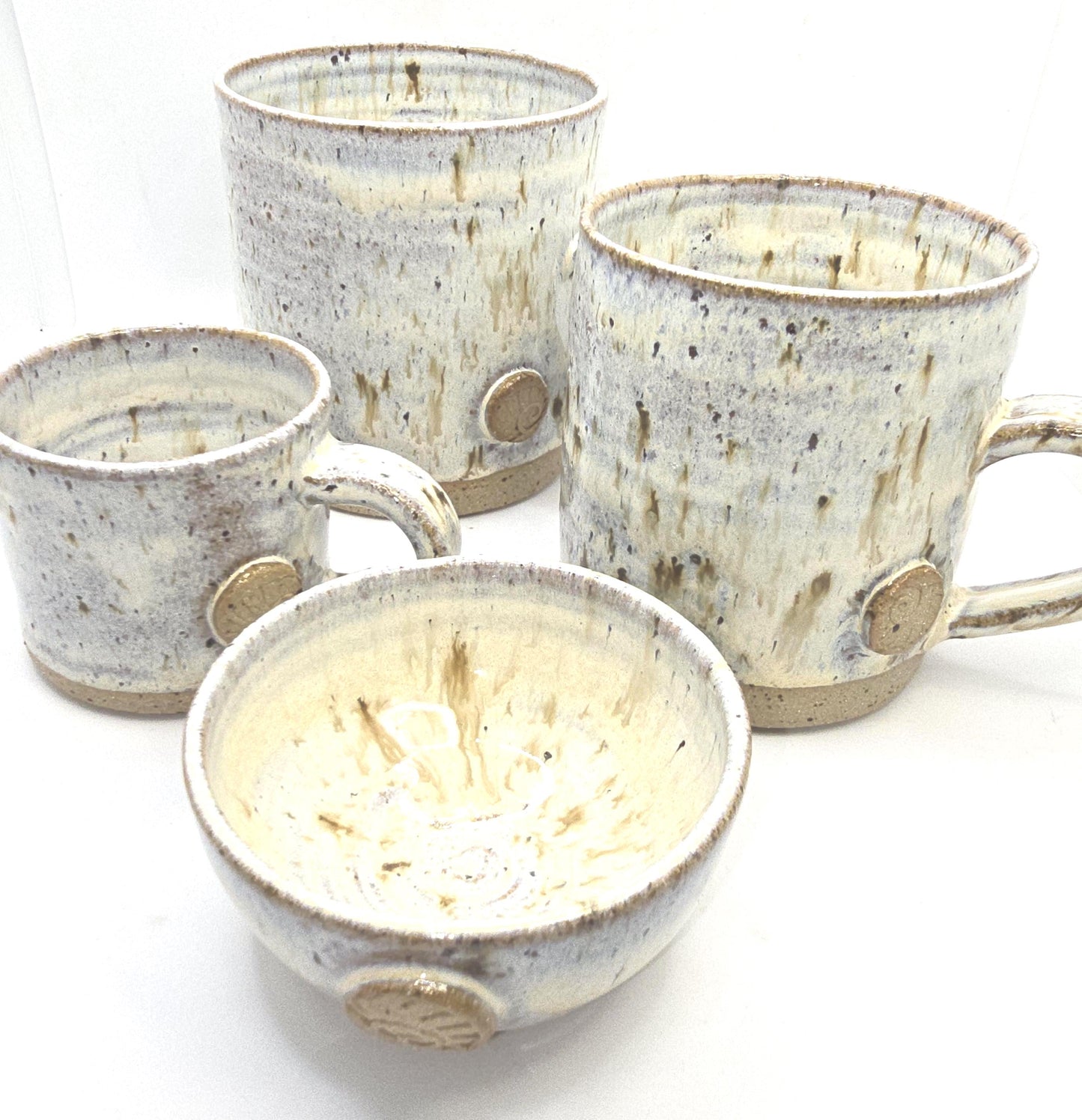 Handmade Ceramic 16oz Large Coffee/Tea Mug. Ammonite Sprig. Cream Speckled Glaze. Toasty Stoneware Pottery.