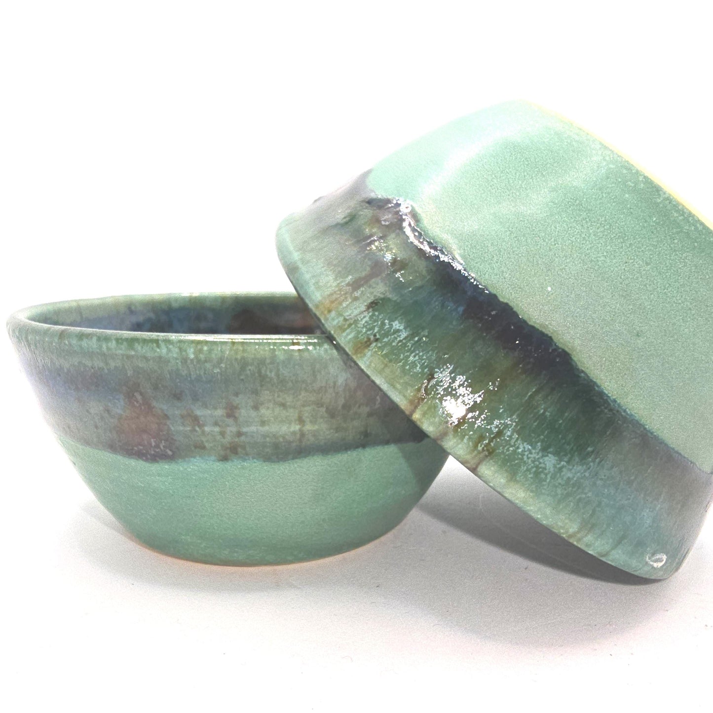 Handmade Ceramic Condiment Bowl/ Trinket Dish. Verdigris Green Glaze. White Stoneware Pottery