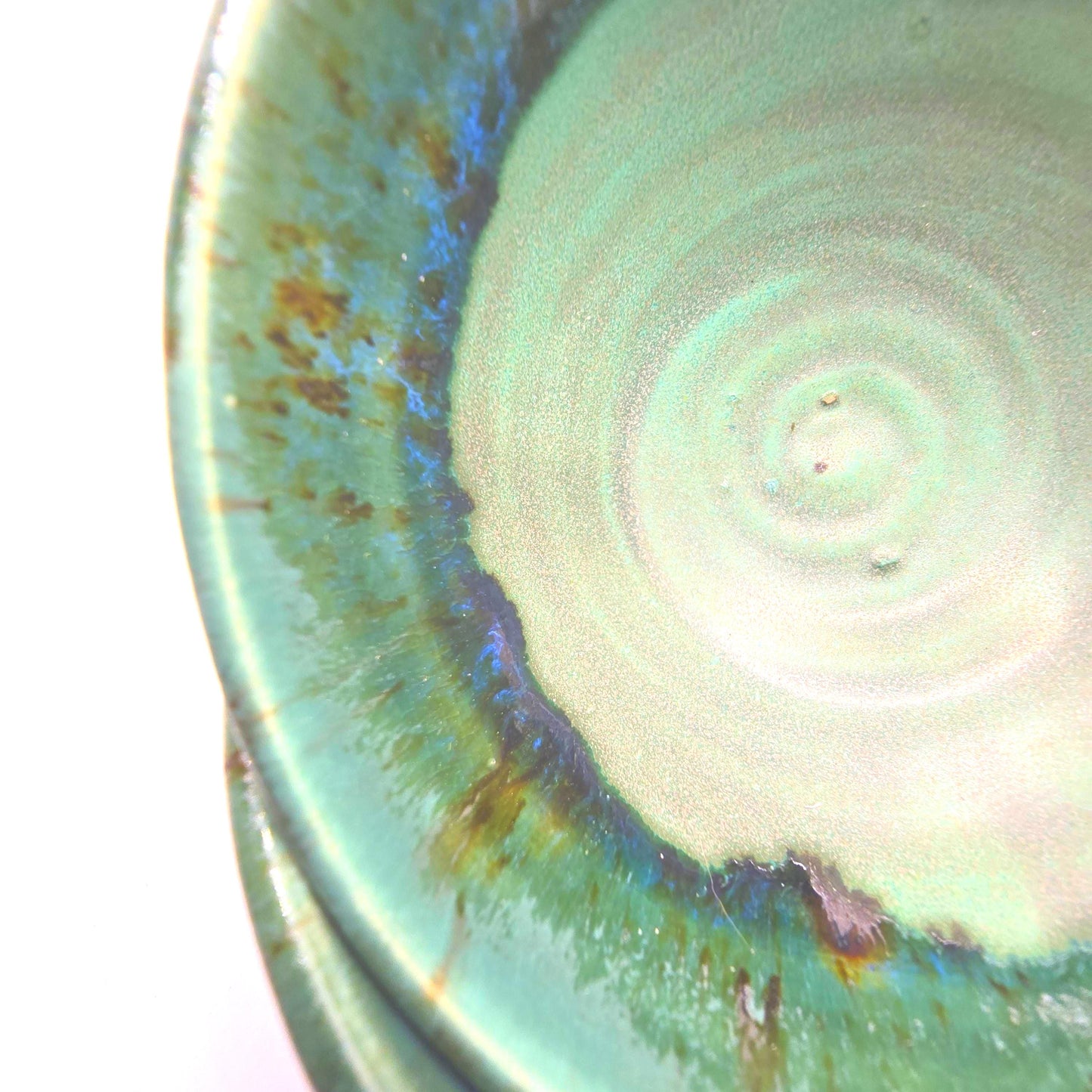 Handmade Ceramic Condiment Bowl/ Trinket Dish. Verdigris Green Glaze. White Stoneware Pottery
