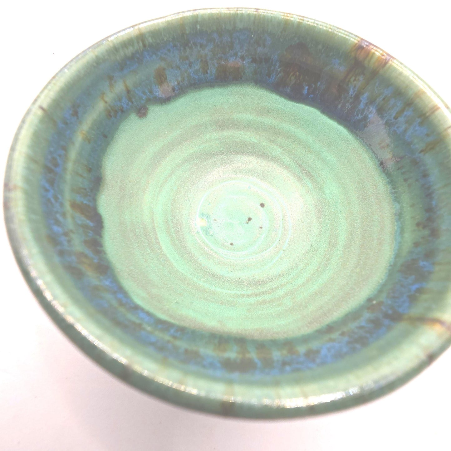 Handmade Ceramic Condiment Bowl/ Trinket Dish. Verdigris Green Glaze. White Stoneware Pottery