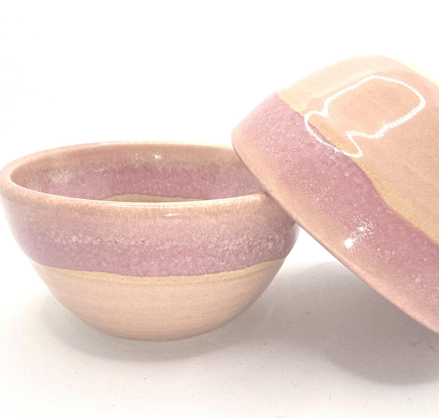 Handmade Ceramic Condiment Bowl/ Trinket Dish. Layered Pink Glaze. White Stoneware Pottery